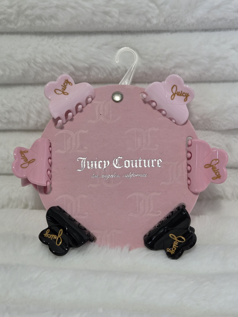 Juicy Couture Kids  Hair Clips in Pink and Black with Gold Logo
